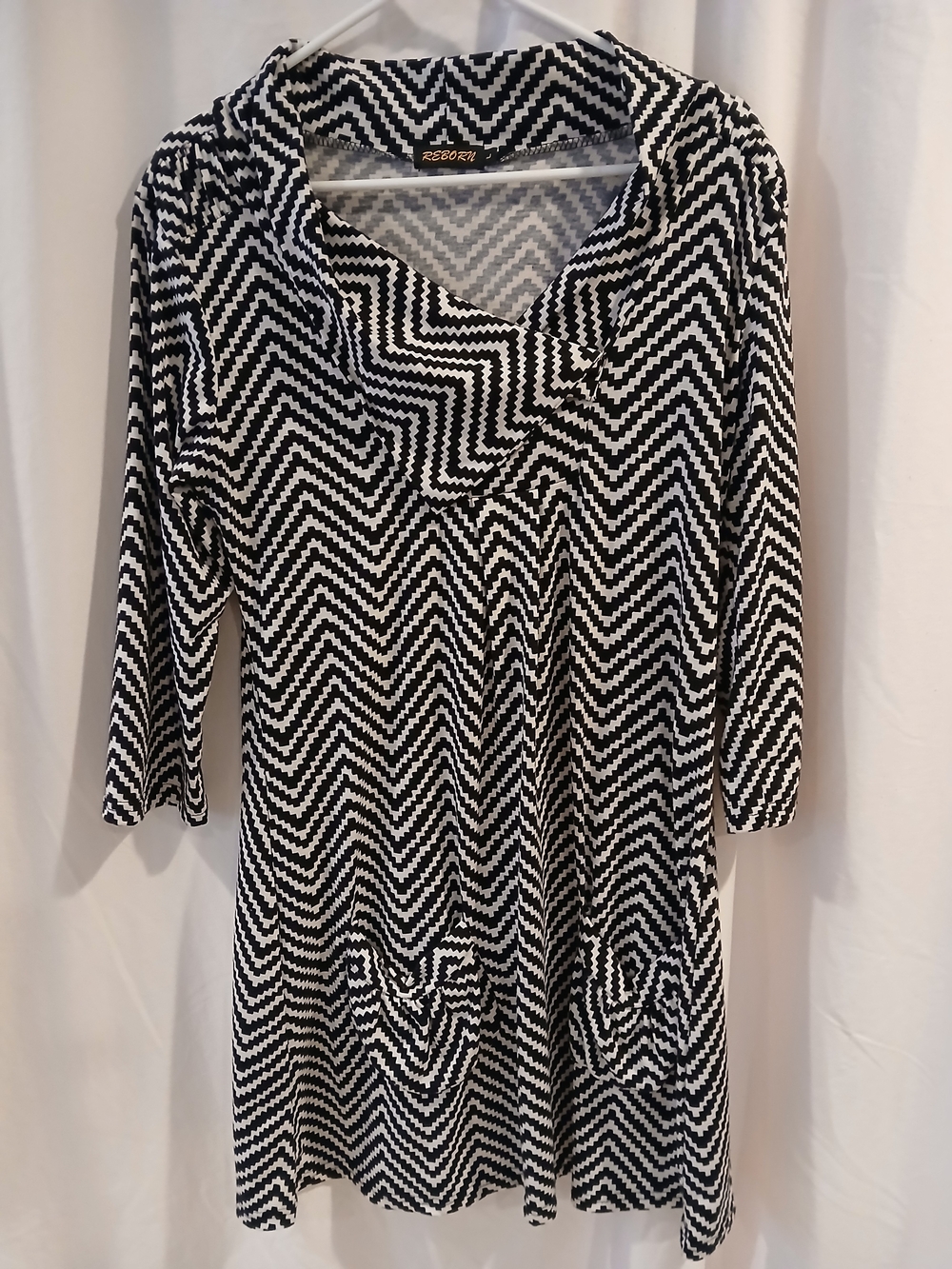 Reborn Black & White Chevron Midi Dress